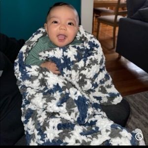 Baby blankets super soft white navy gray- baby not included